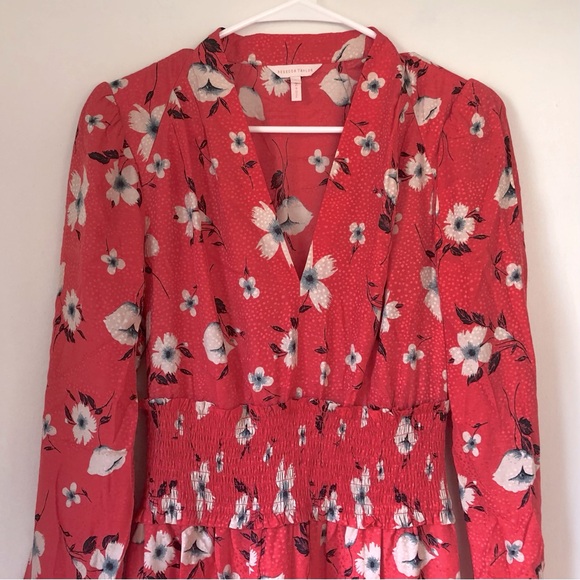 Rebecca Taylor Daniella Long Sleeve Floral V Neck Mini Dress Punch Combo Size 6 - Picture 4 of 11